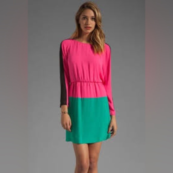 BCBGMAXAZRIA Marcel Neon Pink Color Block Cocktail Party Dress Size XXS - Picture 1 of 8